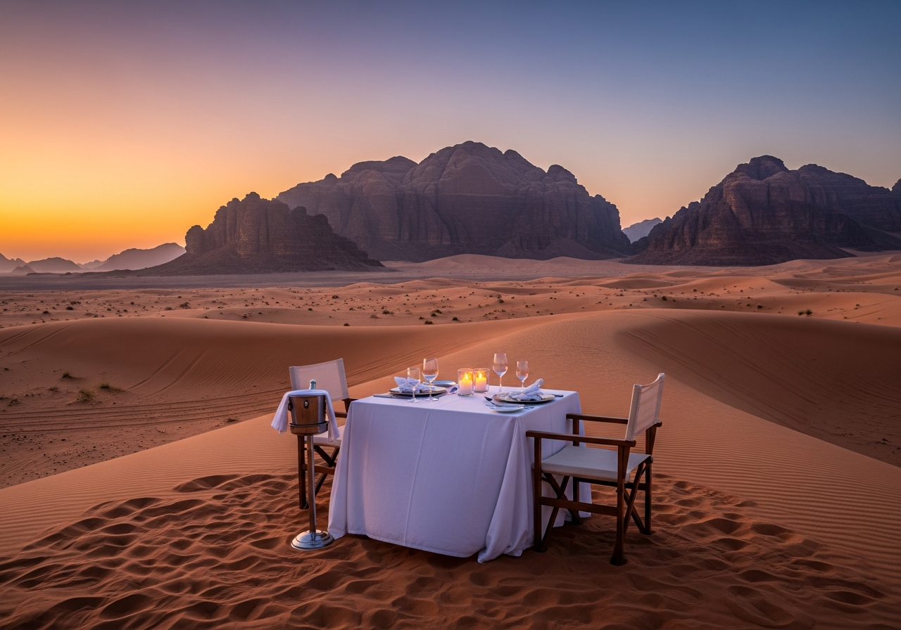 Private dune dining at sunset