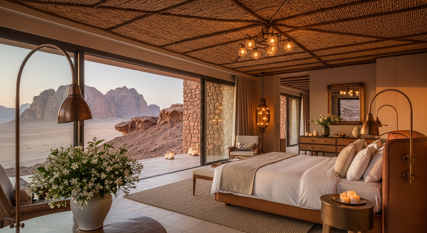 Luxury villa interior overlooking sandstone formations